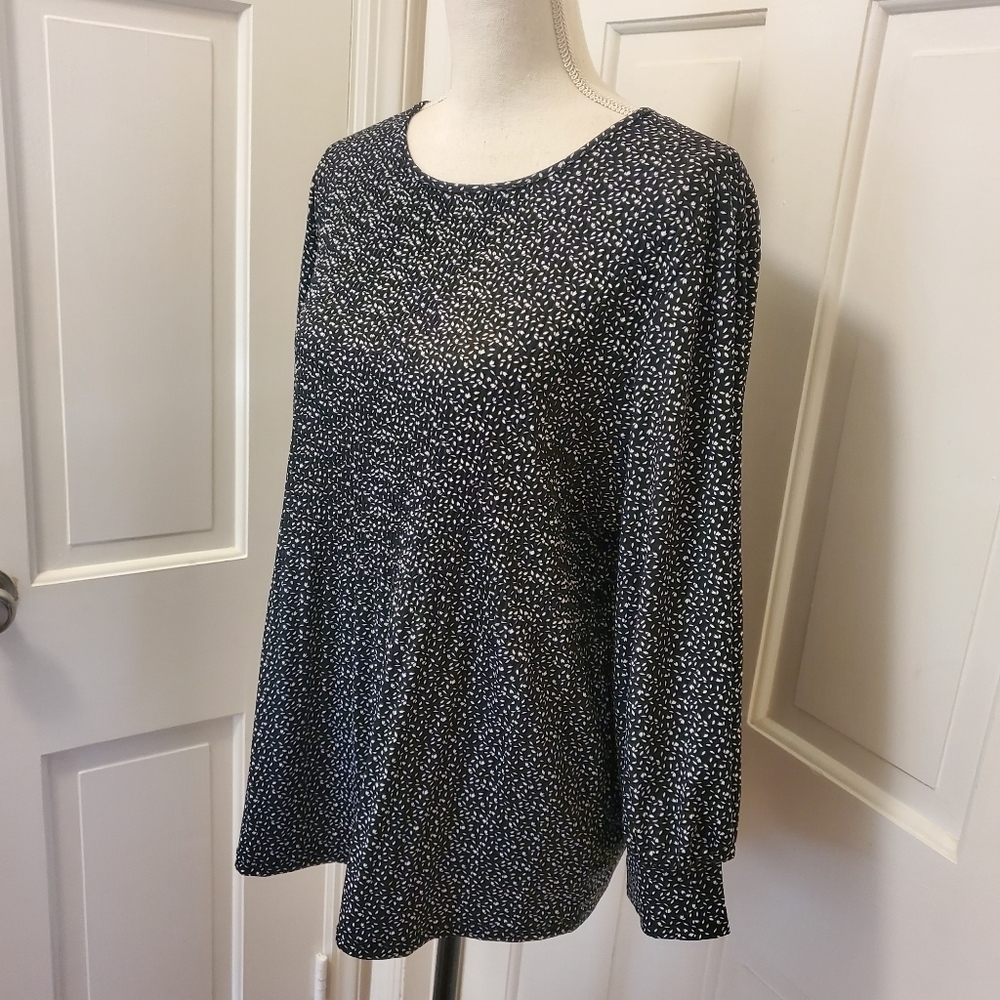 Adrianna Papell Black & White Mesh Crewneck 3/4 Sleeve Knit top Size large - Picture 4 of 11